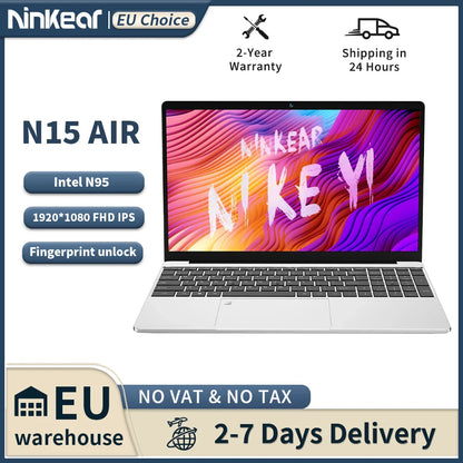 Ninkear N15 Air Laptop 15,6" IPS 1080P IPS Intel N95 3.4Ghz 12GB RAM 512GB SSD General Use Productivity Windows 11 pro Notebook