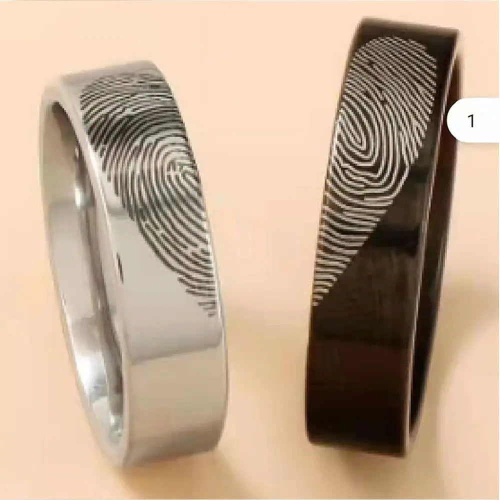 Bague de couple Léon en acier inoxydable, coeur, empreinte digitale, breloque, accessoires de bijoux, mode, amoureux, jour, 1 paire