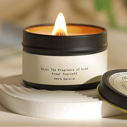 Bougies parfumées en étain noir, bocaux de bougies à mèche en bois avec couvercle, bougies décoratives classiques pour la maison, citronnelle de luxe