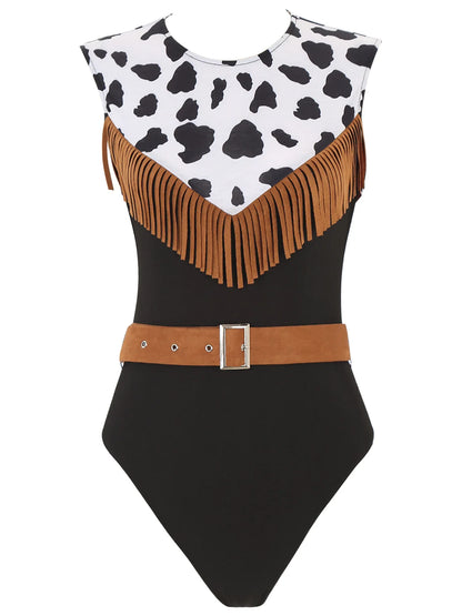 Grenouillère de cow-girl pionnière pour femmes, avec ceinture de taille en daim, costume de cow-boy pour fête d'Halloween, cosplay pour adultes, combinaison de discothèque