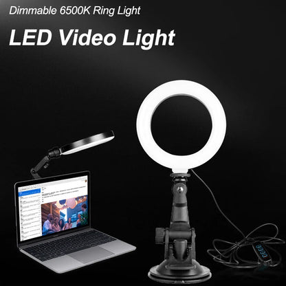 LED Ring Light with Tripod and Suction Cup for Selfie, 16cm, Portable USB Plug, Laptop Lighting, Video Conferencing, Makeup
