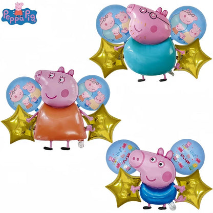 Peppa Pig Theme George Pig Dad Pig Mother Combination Set Aluminum Film Balloon Birthday Children's Day Party Decoration Backgro