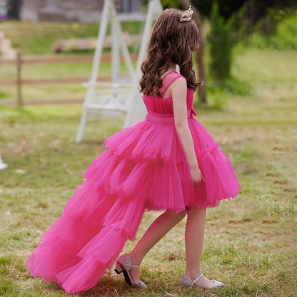 Formal evening gowns for children, elegant evening dresses for girls, with train, detachable princess dress