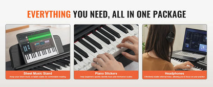 VEVOR Piano numérique, 88 touches entièrement pondérées, ensemble piano à clavier électrique portable avec double clavier, haut-parleurs, pédale de sustain, casque, Bluetooth USB MIDI, pour débutants