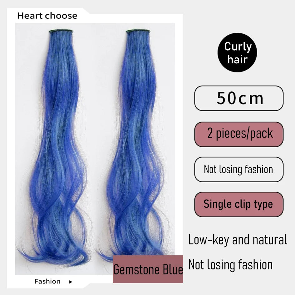 Extensions de cheveux bouclés colorés synthétiques 2 pièces/ensemble 50cm/60cm, ondulation d'eau rose/bleu/violet, perruque Halloween/Noël