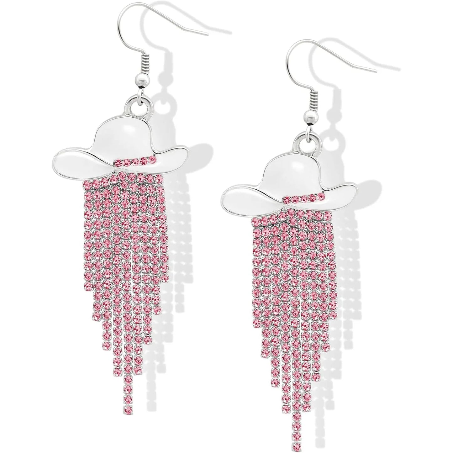 Boucles d'oreilles pendantes de cowgirl de l'Ouest, Chapeau en émail, Pendentif à pompon strass scintillant, Bijoux pour femmes pour bal, concerts country, rodéo, cow-boy