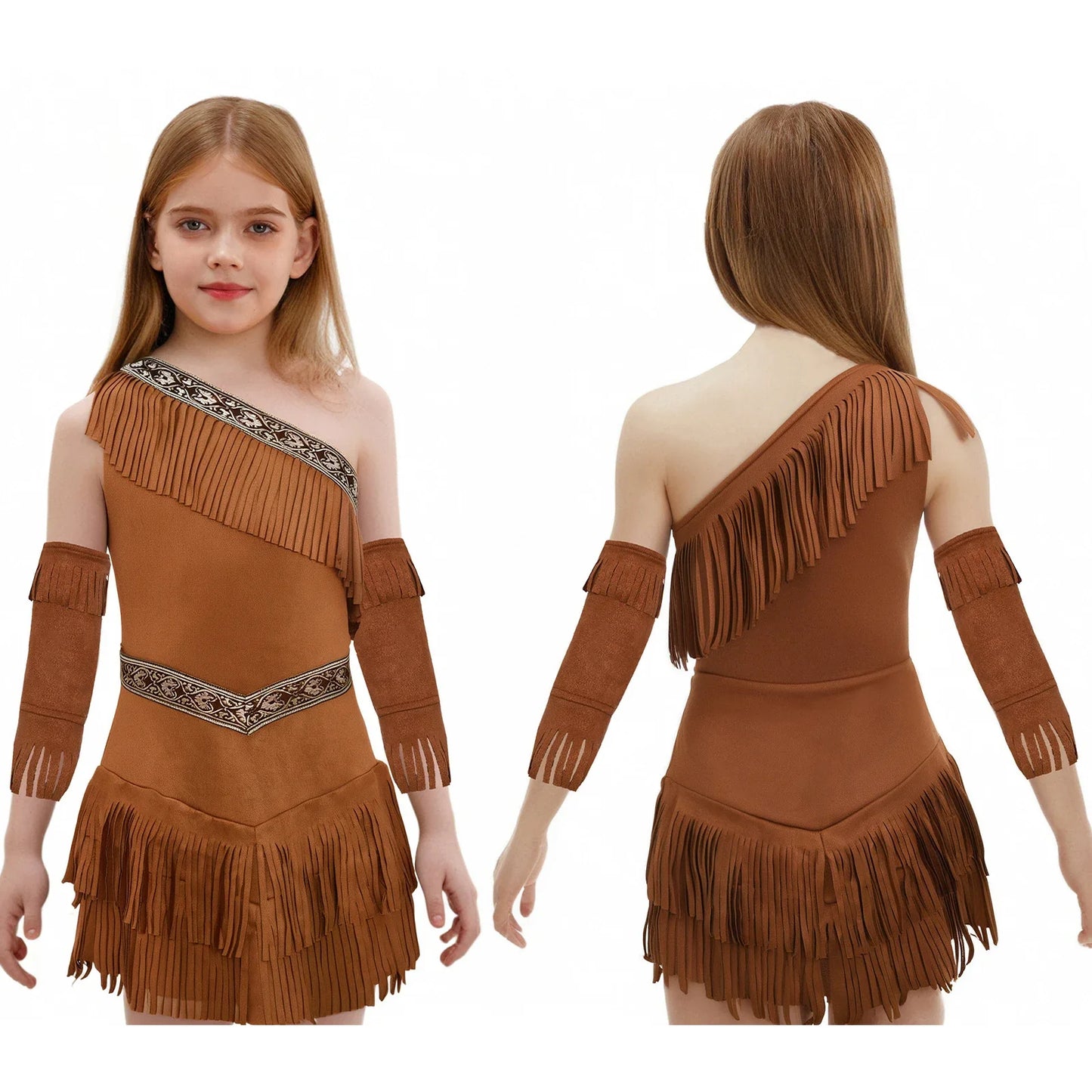 Vintage Western Cowgirl Cosplay Costume, Halloween Theme Party Outfits, Fringed Suede Dress with Fringed Sleeves