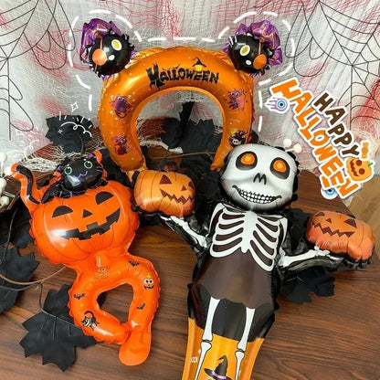 50/5pcs Halloween Balloon Headband Foil Balloons Stick Aluminum Film Inflatable Balloon Skeleton Pumpkin Hair Hoop Party Props