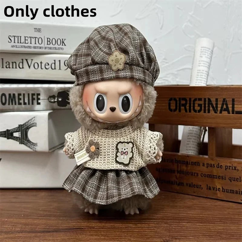 LABUBU 17cm Doll'S Clothes Outfit Accessories For Labubu V1 V2 Striped overalls hats glasses shoes Cool handsome Clothing Gift