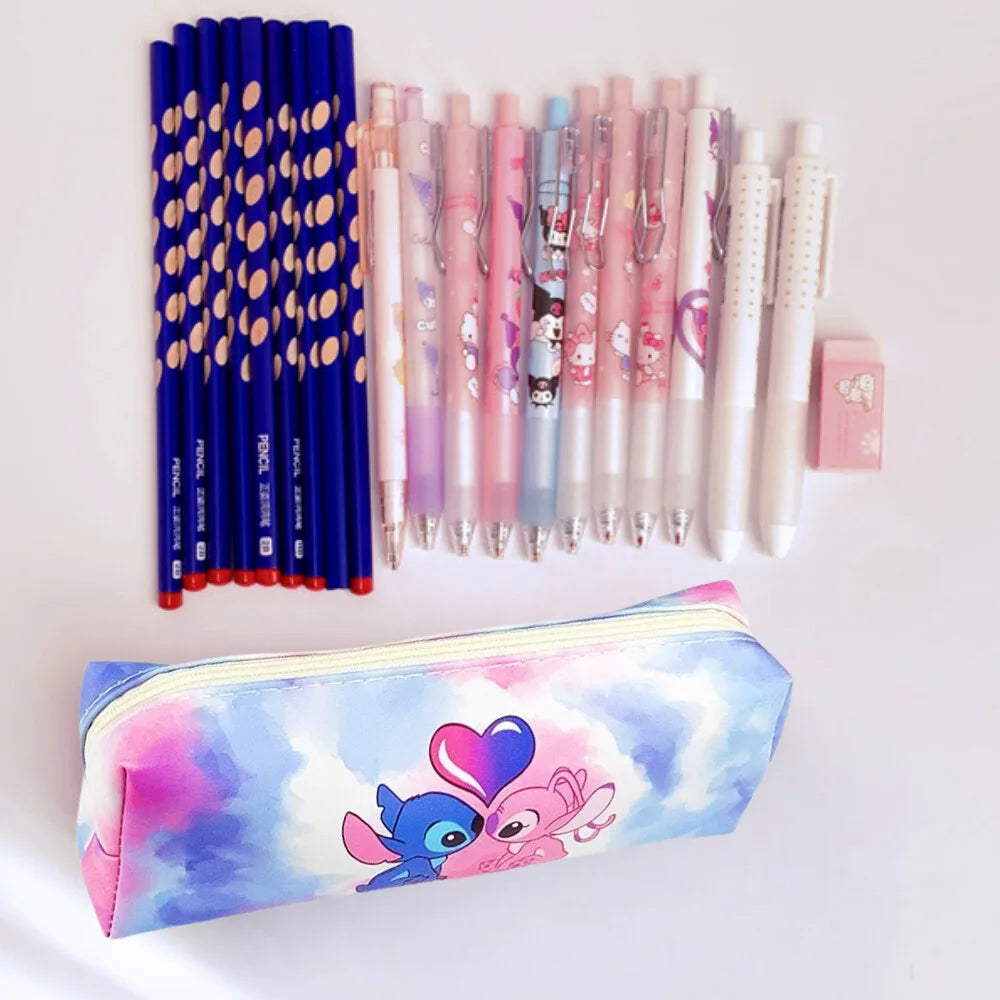 MINISO Stitch Anime Pencil Case Stitch Print Pen Bag  Cartoon Students Storage Bag Stationery kids Toy Student Christmars Gift