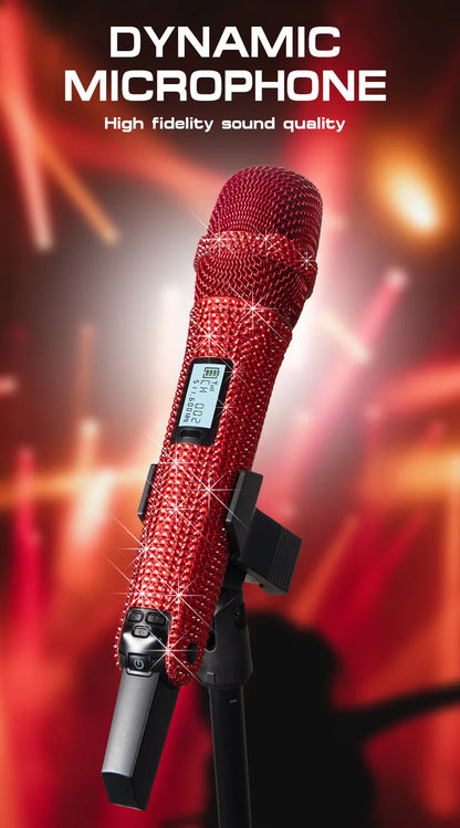 Microphone karaoké sans fil SKM9000, personnalisé incrusté de diamants, pour flux en direct, karaoké, scène brillante, essentiel