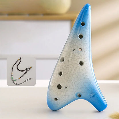 Ocarina-Flûte Alto C à 12 Trous en Céramique, Instrument Professionnel, Tao Chinois, Motif Craquelé, Deux Documents Dégradé
