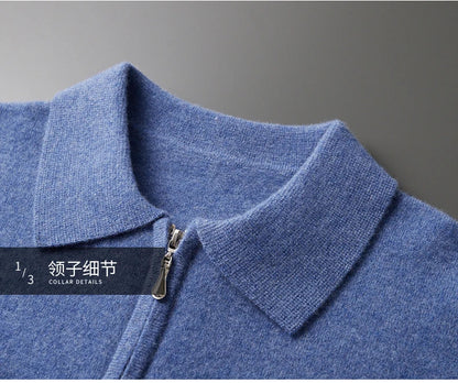 Autumn and Winter New Cashmere Sweater Men's 100% Merino Wool Pullover Casual Loose POLO Knitted Bottom Shirt Jacket Shirt