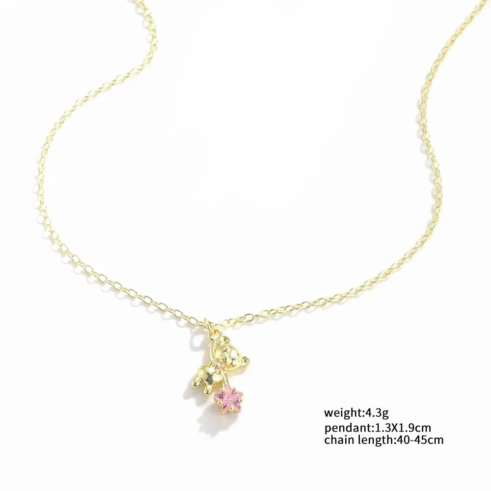 2024 Korean Fashion Cute Plush Bear Pendant Womens Necklace for Girls Female Bear Chain Necklaces Christmas Party Jewelry Set