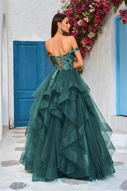 JEHETH Appliques Prom Party Cocktail Dresses Elegant Women's Long Evening Gowns Birthday Ball Gowns Feminine Robes Layered