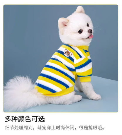 Vêtements pour animaux de compagnie d'automne et d'hiver, rayures arc-en-ciel, mignons et chauds, vêtements pour chats en peluche, fournitures pour chiens, sweat à capuche pour chien, costume Schnauzer