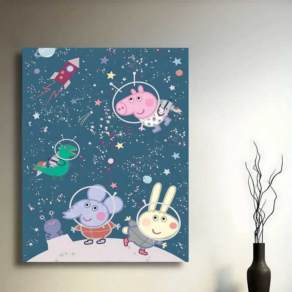 Cartoon Cute W-Peppa PigS Poster Sticky Posters Waterproof Paper Sticker Coffee House Bar Home Decor