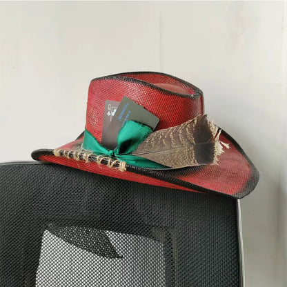 Cowboy hat summer straw hat unisex cowboy hat jazz cowboy straw hat wide brim hat spray paint custom hat party cowboy hat