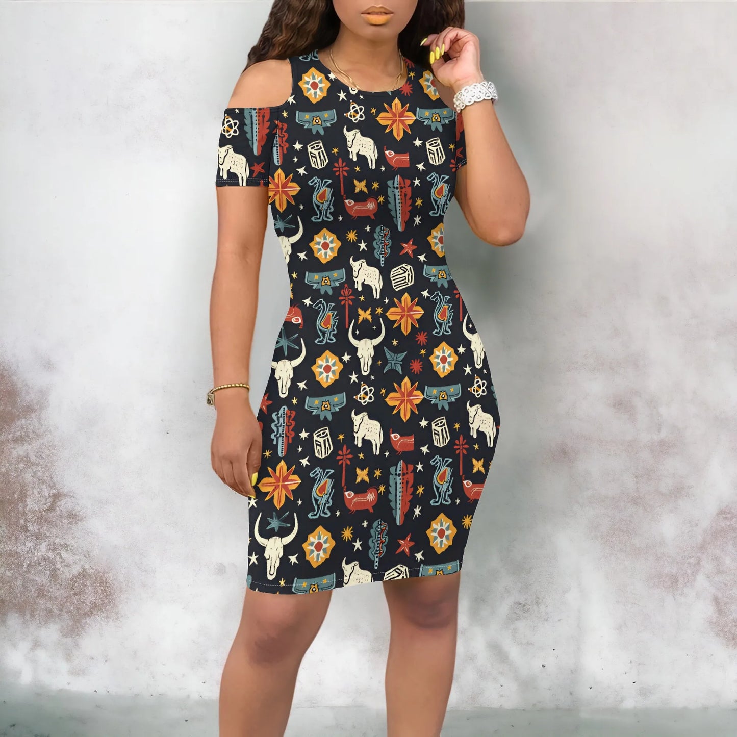 Robe Cowgirl occidentale à épaules dénudées S-3XL Imprimé rodéo rétro pour festival country, fête du 4 juillet ou look thème sud-ouest