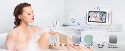 Shower Phone Holder with Speaker  480 Rotation, Wall Phone Mount for Shower Waterproof Anti Fog Shower Case for 4-7" Phones