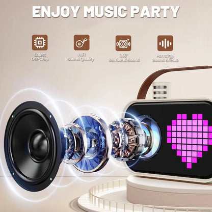 Mini Karaoke Machine for Kids, Portable Bluetooth Karaoke Speaker Unpowered Cabinets with 2 Wireless Microphones for Party