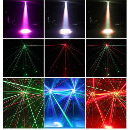 Projecteurs de scène à LED mobiles à 6 bras RGBW 150W Lyre Beam Lumières de fête avec télécommande Son DMX Disco DJ pour Karaoké Discothèque