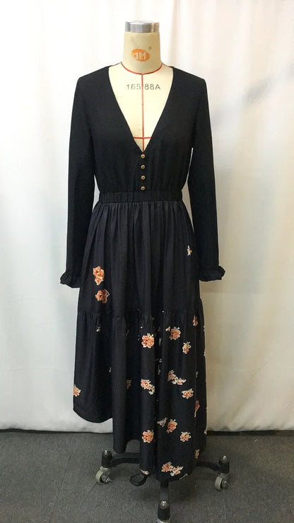 Robe vintage florale Western Cowgirl 2025 – Robe de soirée bohème chic à lacets à imprimé ethnique pour femme avec ourlet à volants et manches bouffantes