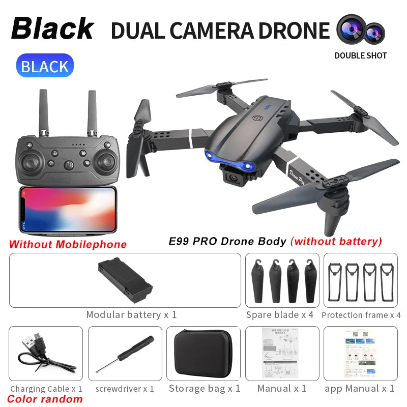 Drone RC E99Pro 4K avec caméra HD grand angle 2024 P, hélicoptère pliable, WIFI FPV, jouet cadeau recommandé, 1080