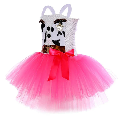 2025 Halloween Costume de Cowgirl rose pour filles, robe de princesse Tutu de fête d'anniversaire, tenue de Cowboy de vache