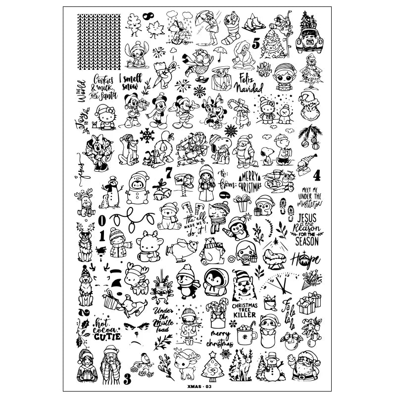 Plaques d'estampage d'ongles Halloween de dessins animés Crâne Personnages Animaux Gabarits Pochoirs Plaque d'estampage Nail Art Outil d'impression d'ongles Manucure