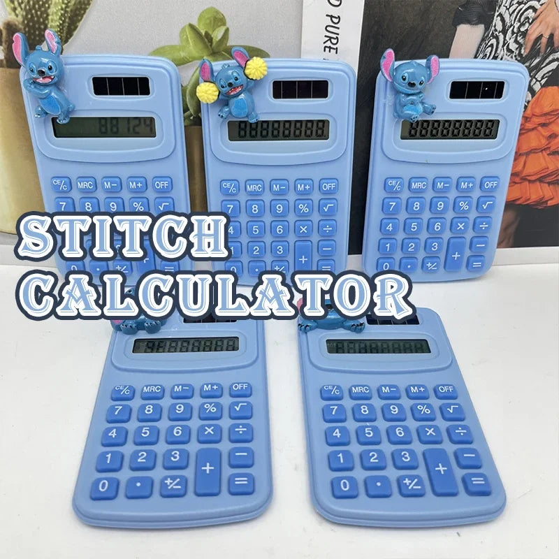 Hot Sale Stitch Calculator Solar Powered 8 Digit Portable Mini Math Device Cute Cartoon Design for Kids School Office Gift