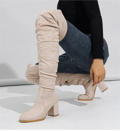 Bottes Noires Marron Cuissardes Liyke 2025 Automne Hiver Femme Sexy Bout Pointu Fermeture Éclair Chaussures Hautes Talon Carré Bottines Femme