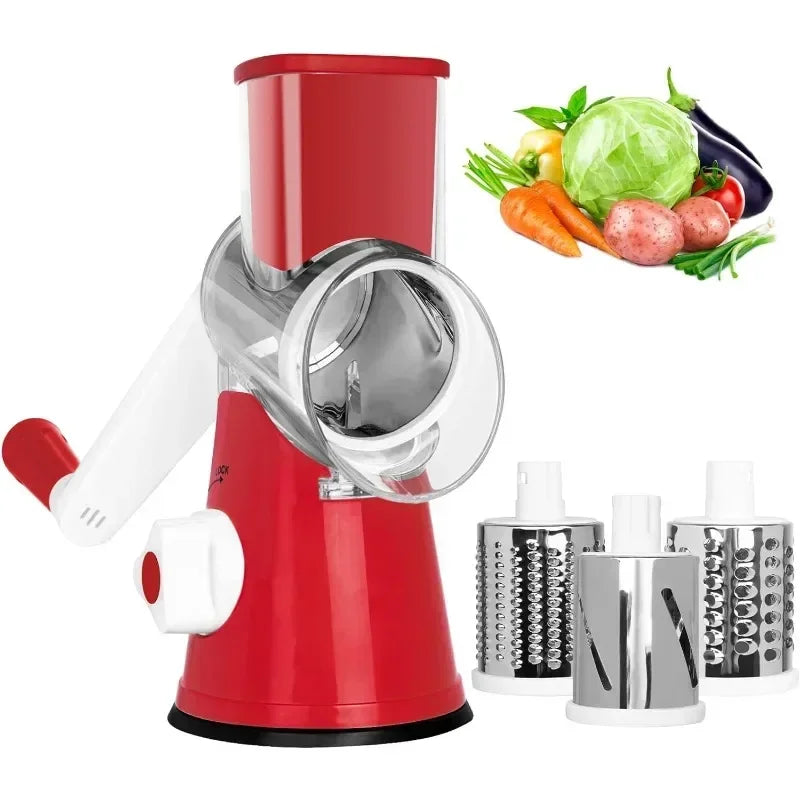 3in1 Vegetable Slicer Multifunctional Rotary Handheld Grater with 3 Sharp Rollers Vegetable Slicer Cheese Shredder Kitchen Tools