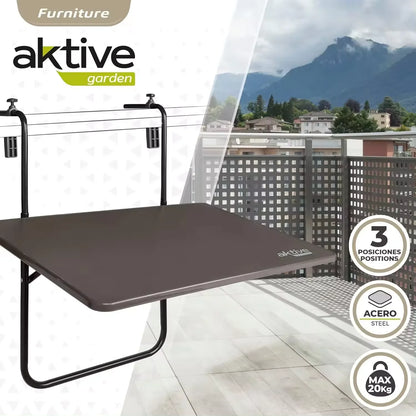 Table pliante rectangulaire, pour balustrade de balcon ou terrasse, couleur anthracite, 60x40x60/67 cm, hauteur réglable, 3 positions d'inclinaison