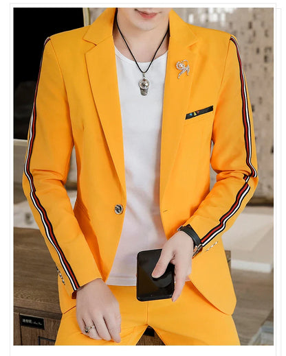 Men's Slim Fit Two-Piece Set Spring Fashion Korean Style Suit And Trousers Ensemble High-Quality Trendy Clothing for 2024