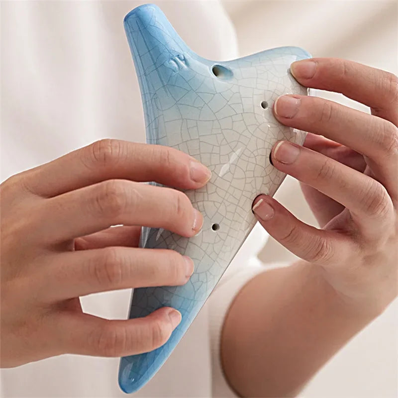 Ocarina-Flûte Alto C à 12 Trous en Céramique, Instrument Professionnel, Tao Chinois, Motif Craquelé, Deux Documents Dégradé