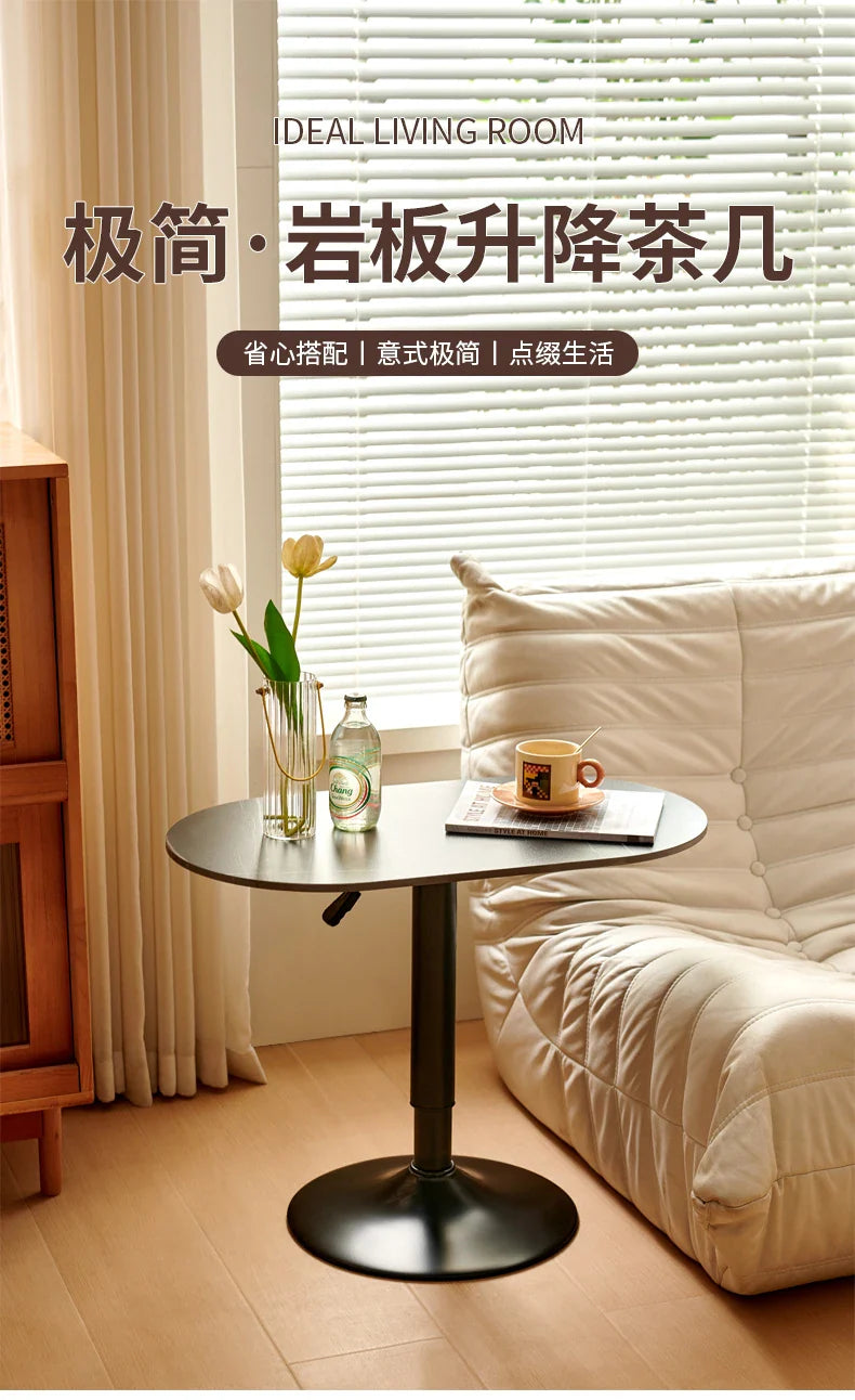 Nordic Wooden Lift Rotating Table, Bedside Table, Solid Rolling Computer Table, Carbon Steel Legs, Tea Table
