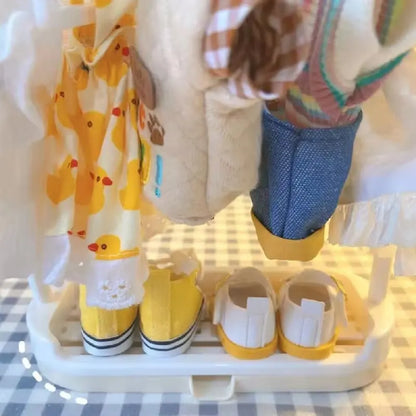 Plastic Doll Clothes Rack Miniature Dollhouse Furniture Toy Cosplay Closet Organizer for 15/20cm Cotton Doll Playing House Gift