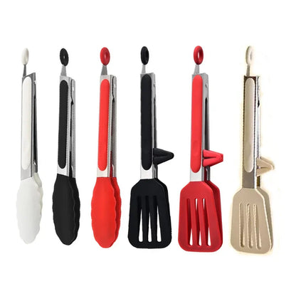 9" Stainless Steel Food Tongs, Non-Stick Silicone Cooking Tongs, Outdoor Salad and Bread Utensils, Kitchen Accessories