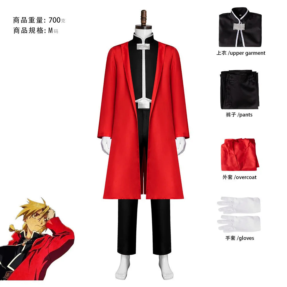 Anime Cos Fullmetal Alchemist Edward Elric Cosplay Costumes Red Outfit Halloween Christmas Uniform Custom Size Cosplay Costume