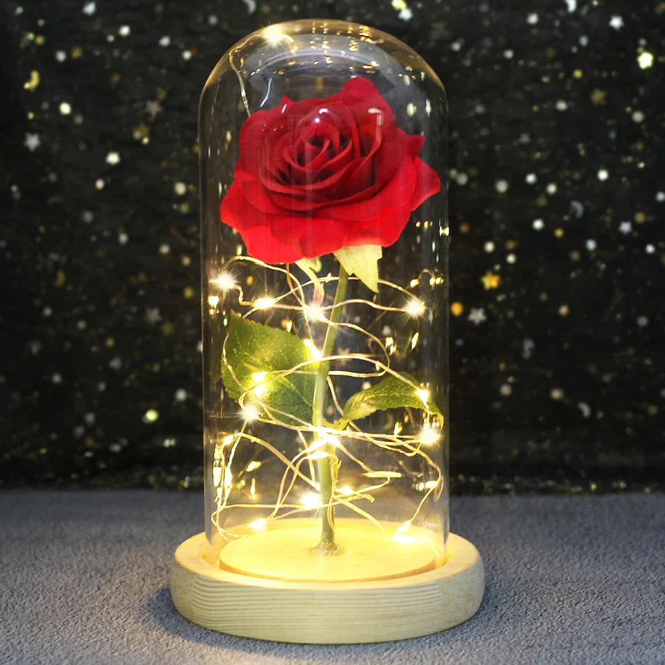 Fleurs lumineuses LED enchantées avec la Belle et la bête, dôme de roses décoratif pour mariage, saint-valentin, cadeau de fête des mères