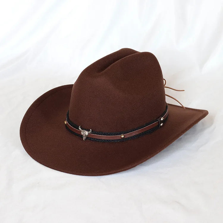 Chapeau de cowboy occidental vintage pour hommes, casquette de jazz de cowgirl avec cloche en cuir à large bord, chapeaux de Sombrero d'église pour homme