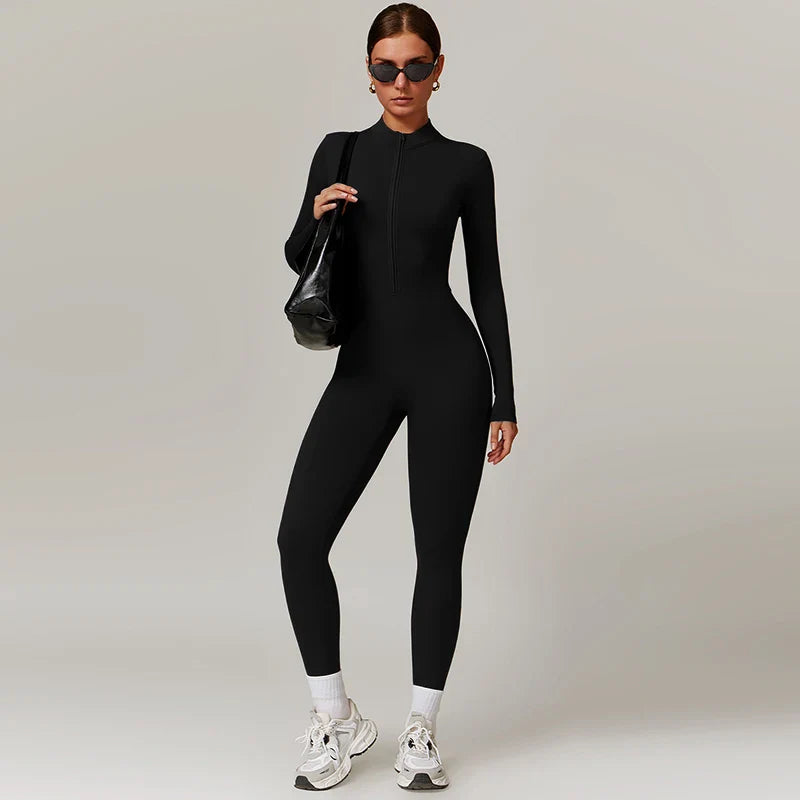 Combinaisons de sport chaudes en peluche pour femmes, survêtement une pièce, Fitness, ensembles de gymnastique d'hiver, manches longues, body d'exercice noir pour femme