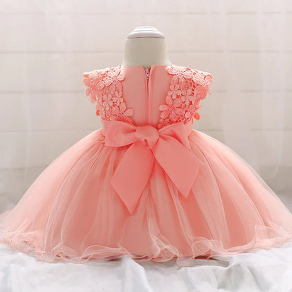 Robe de baptême pour bébé fille, en dentelle blanche, motif de fleurs, en Tulle, pour fête d'anniversaire, robe de mariage pour nouveau-né, 1 an