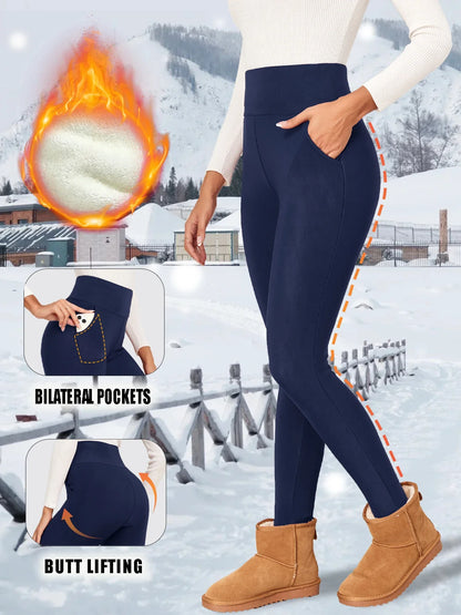 Poches épais hiver chaud Leggings femmes taille haute Mallas décontracté velours chaud Leggings prévenir le froid Super chaud pantalon