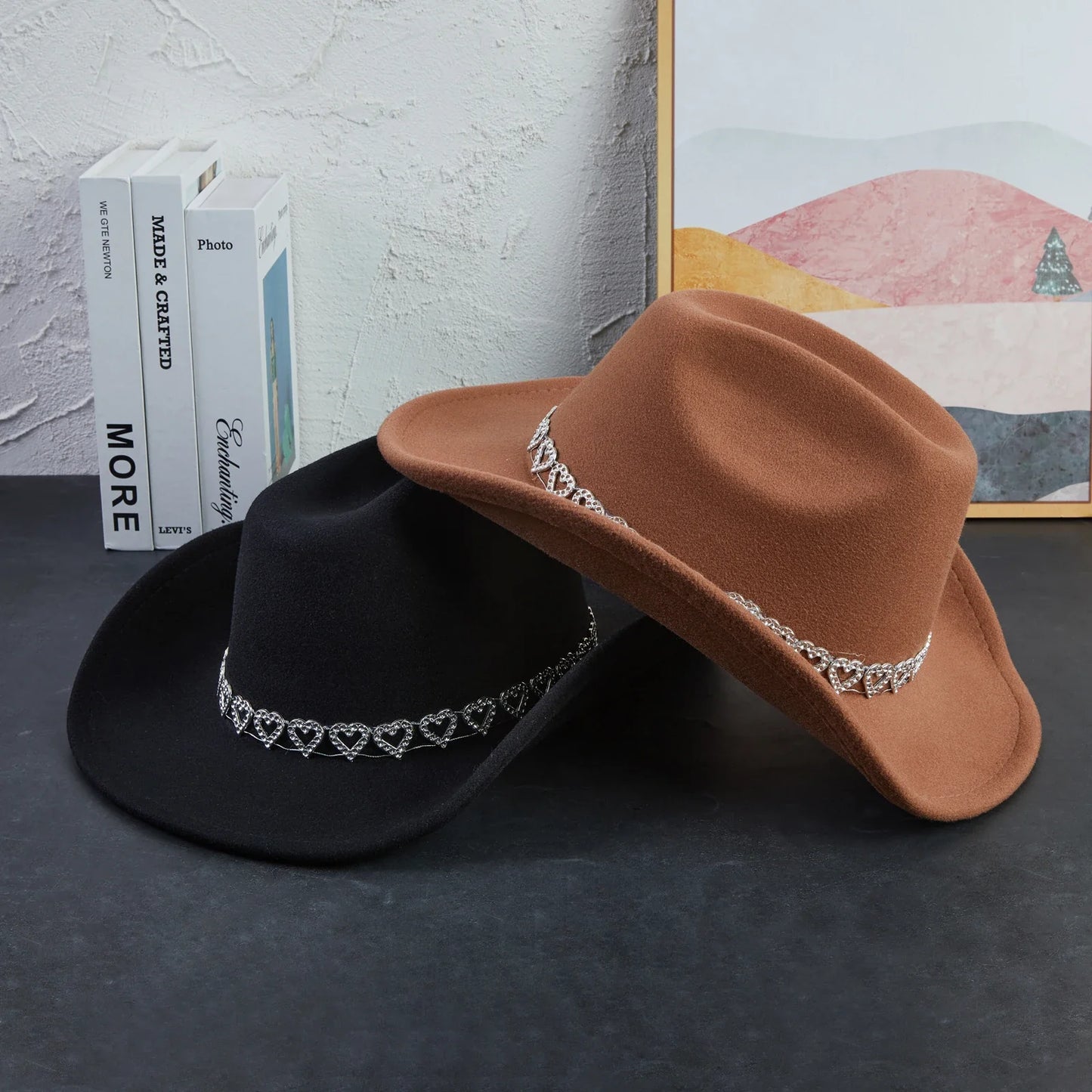 Chapeau de Cowgirl en strass pour femmes, Style occidental rétro, chapeau de soleil à large bord, casquettes de fête à thème