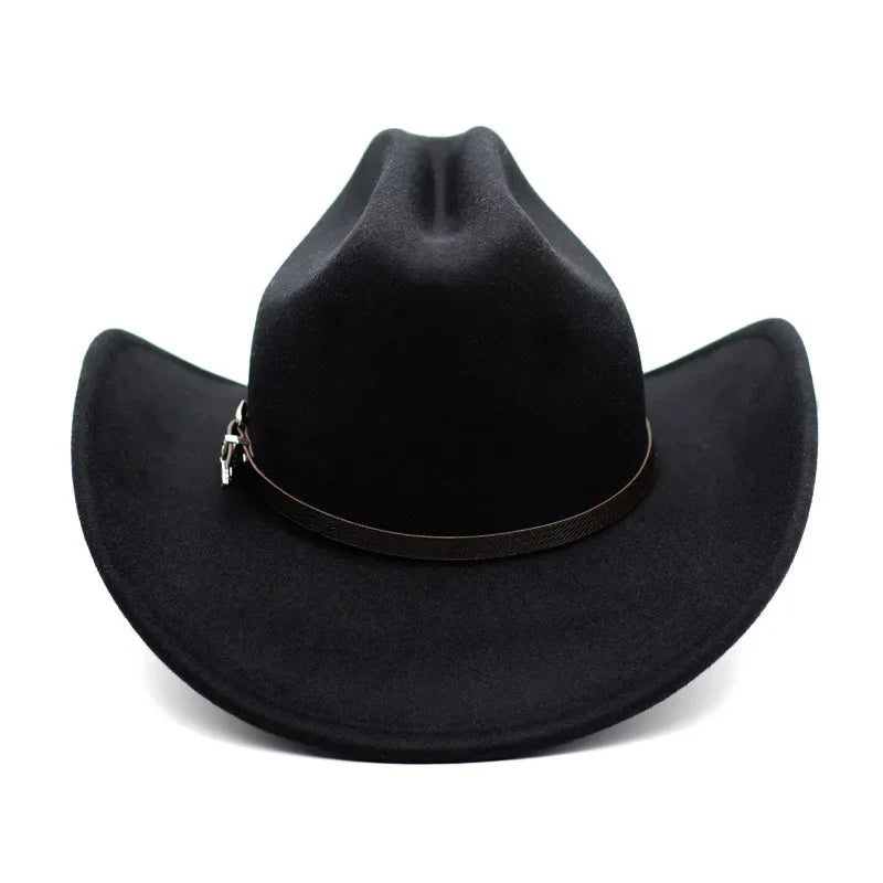Chapeau de cowboy occidental vintage pour hommes, casquette de jazz de cowgirl avec cloche en cuir à large bord, chapeaux de Sombrero d'église pour homme