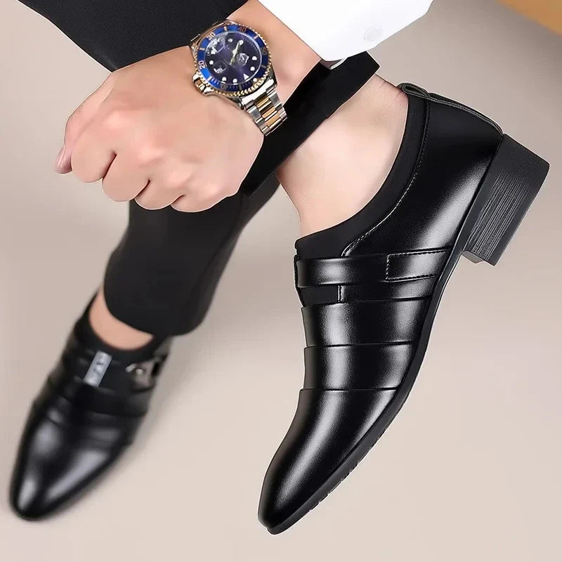 Leather Shoes for Men Slip on Pointed Toe Oxfords Formal Wedding Party Office Business Casual Dress Shoes for Male Social Shoe