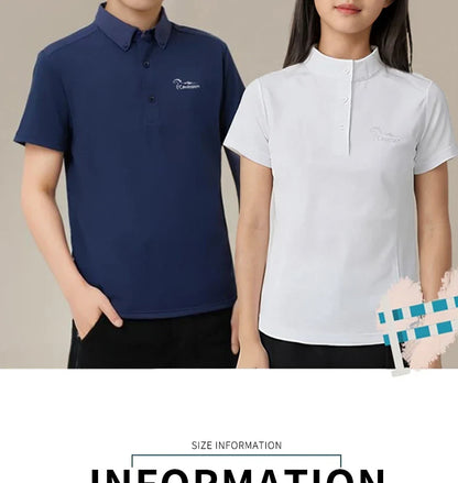 Kids riding horse T shirt white color competition equestiran children short sleeve coat boy rider equestrian equipments