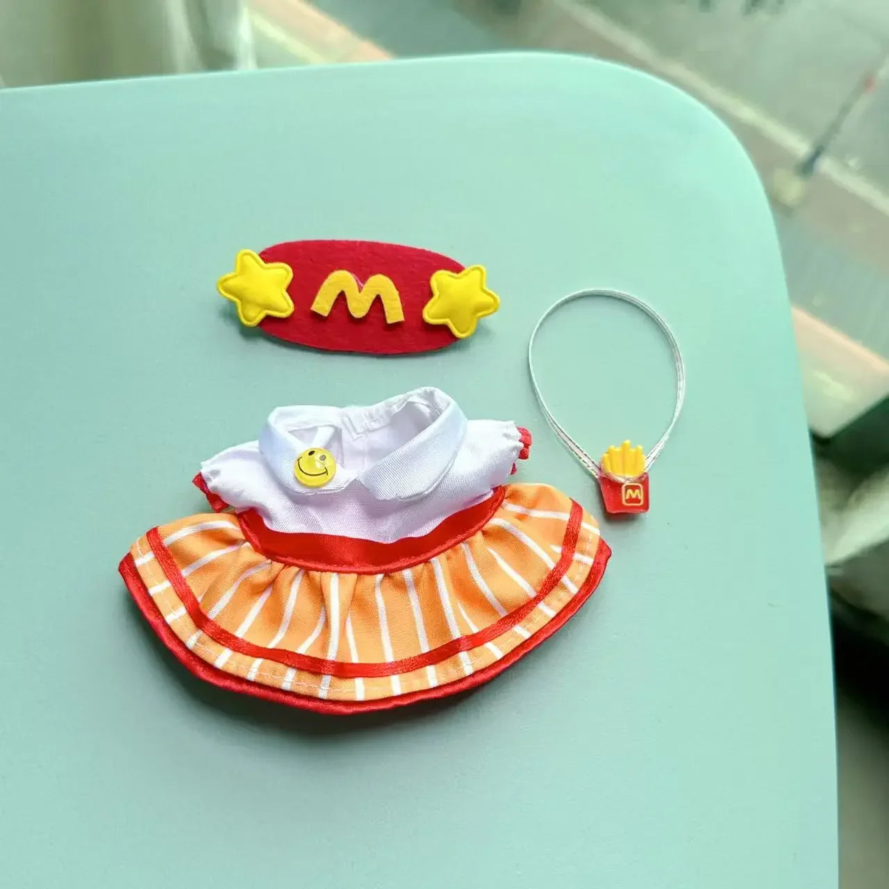 Labubu 17cm Clothes Outfit Accessories For Labubu Dolls Clothing Kids Gift French Fries Apron And M Hat Work Uniforms FF15G